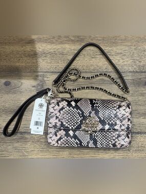 NWT: TORY BURCH BRITTEN SNAKE EMBOSSED CHAIN WALLET W. WRISTLET